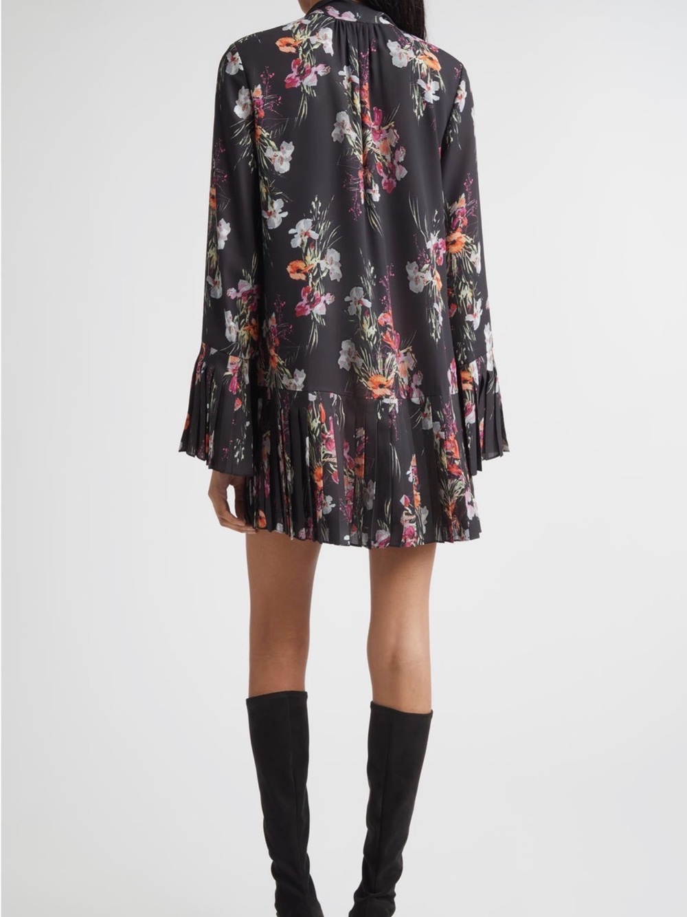cinq a sept Black Floral Long-Sleeve Pleated Hem Dress - Picture 2 of 9